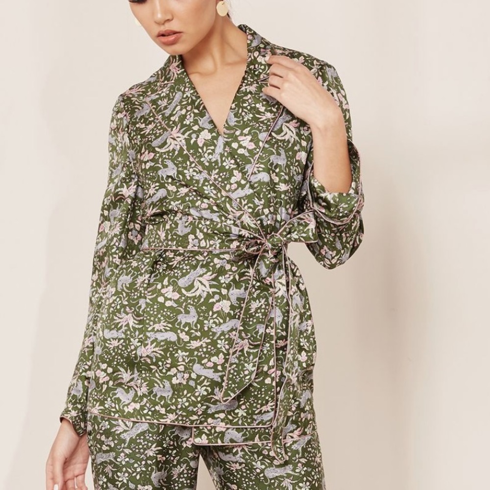 J. Crew Collection silk twill wrap blazer in jungle cat print, size medium